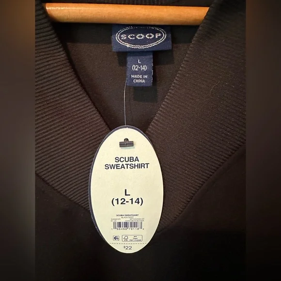 Scoop Black Scuba Sweatshirt V-Neck Ribbed Oversized Pullover Size L (12-14) - Picture 3 of 7